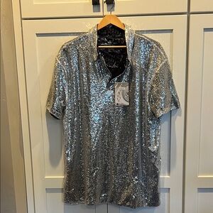 NWT Men's Silver Sequin Sparkly Shirt Size 2XL